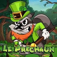 Portada del juego Le Prechaun: mapache duende con sombrero de copa verde y bastón en un bosque