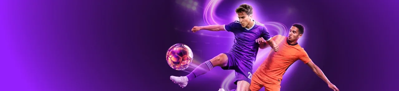Imagen promocional de TonyBet: dos futbolistas disputando el balón sobre un fondo violeta con luces de estadio